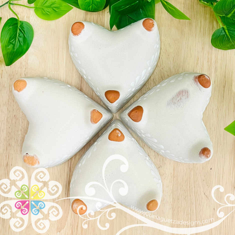 Set of 4 White Espiga Molcajete Corazon Barro - Mexican Kitchen