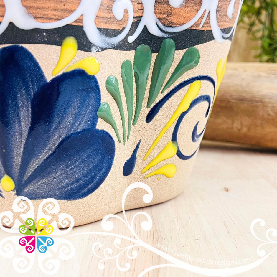 Black Flores Clay Utensil Holder - Spoon Holder