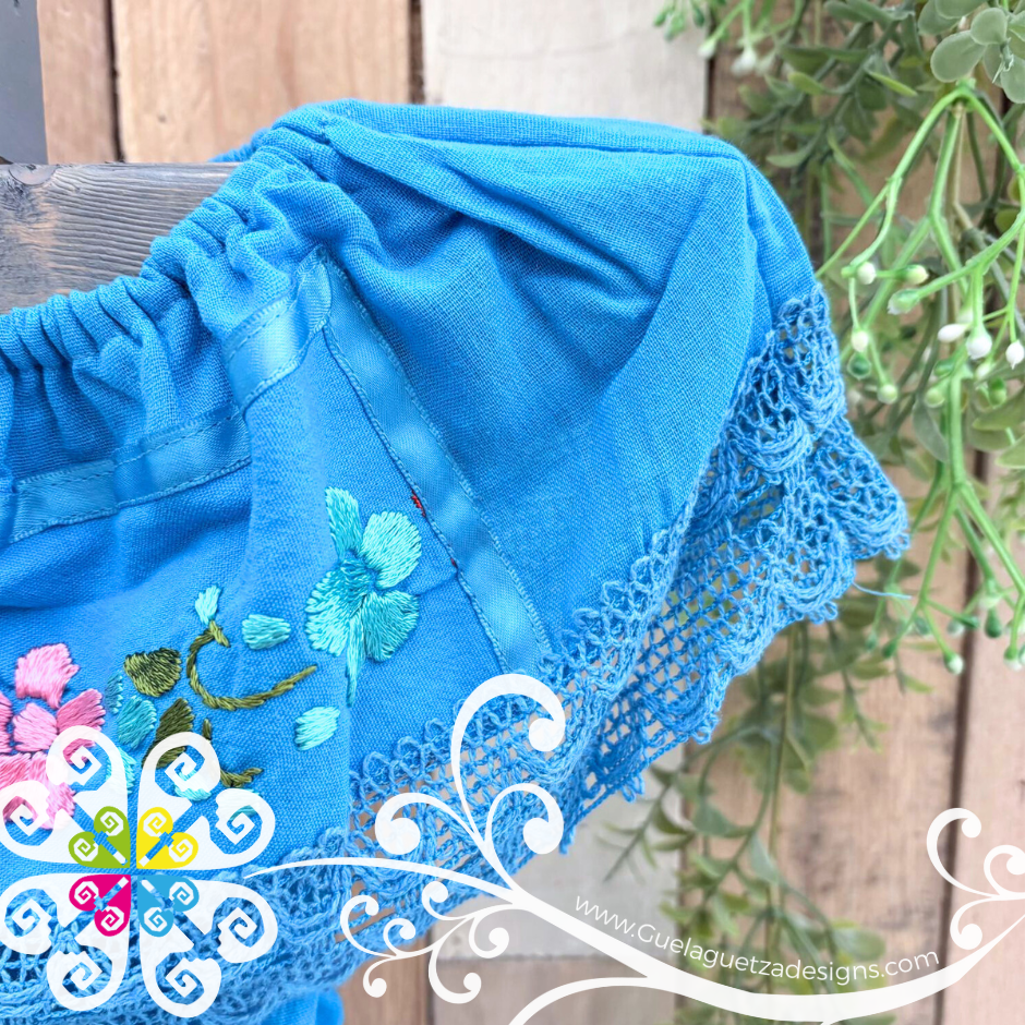 Blue Turquoise Aro Embroider Campesino Children Dress