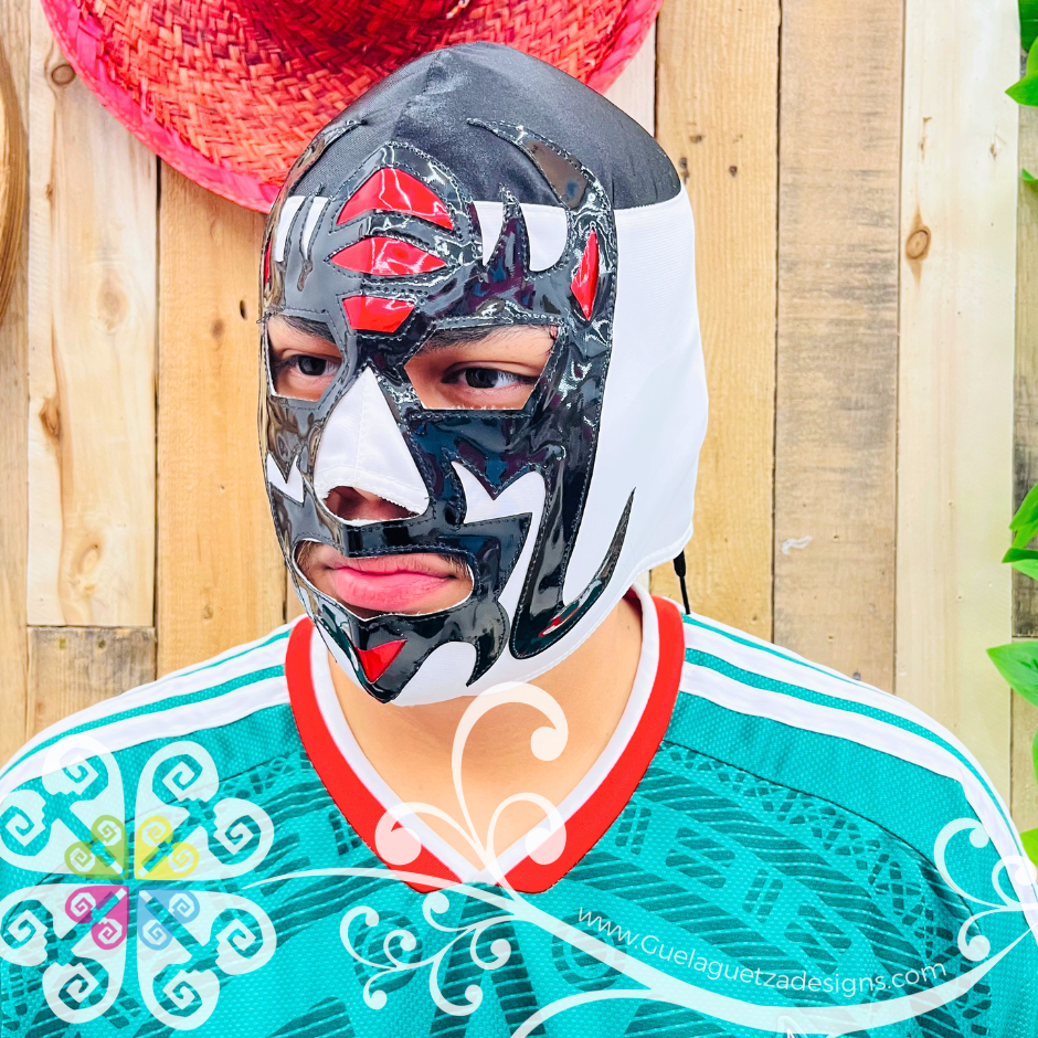 Black with White and Red Luchador Mask - Adult Lucha Libre Mask
