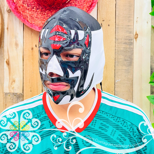 Black with White and Red Luchador Mask - Adult Lucha Libre Mask