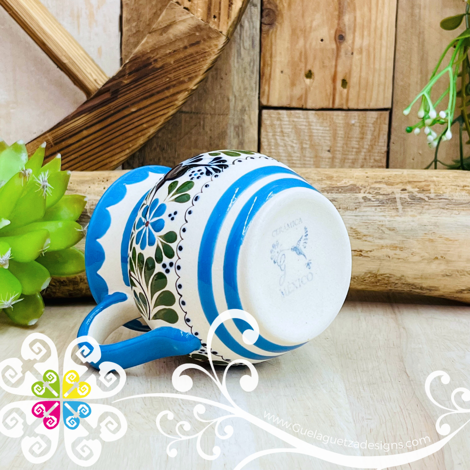 Blue Turquoise Taza Ponchera Colibri - Barro Alta Temperatura - Single Clay Mug