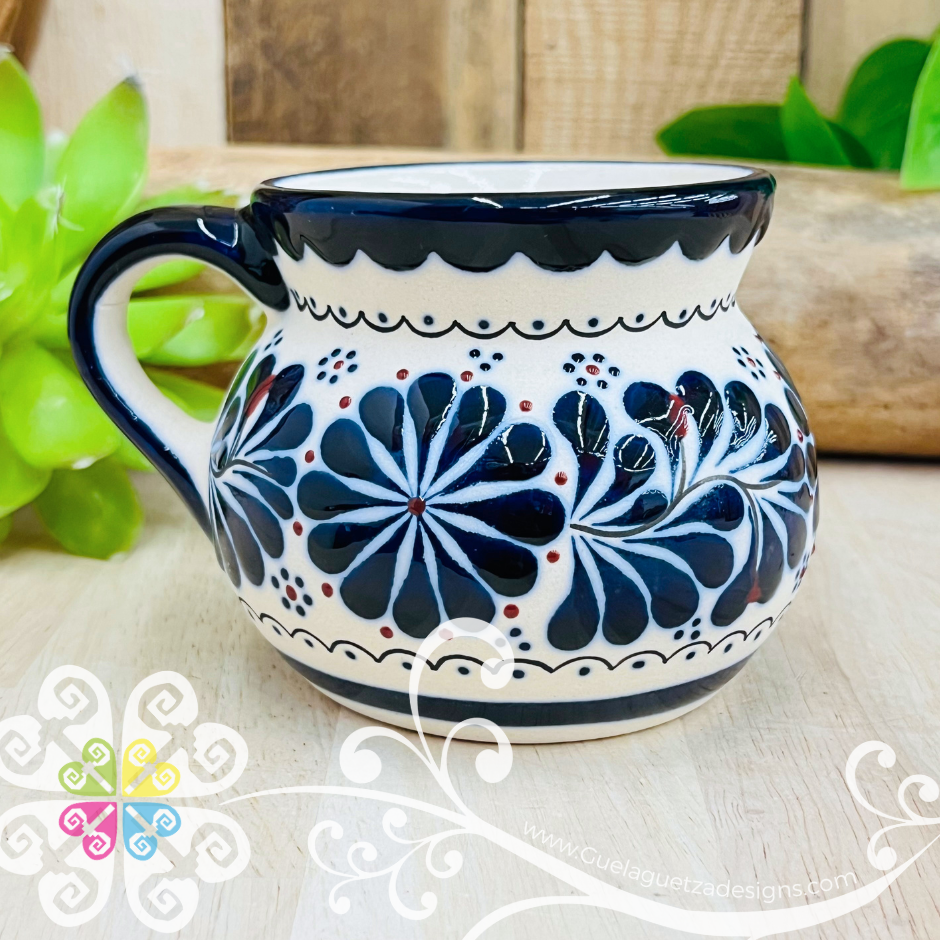 Small Navy Blue Flowers Taza Ponchera Colibri - Barro Alta Temperatura - Single Clay Mug