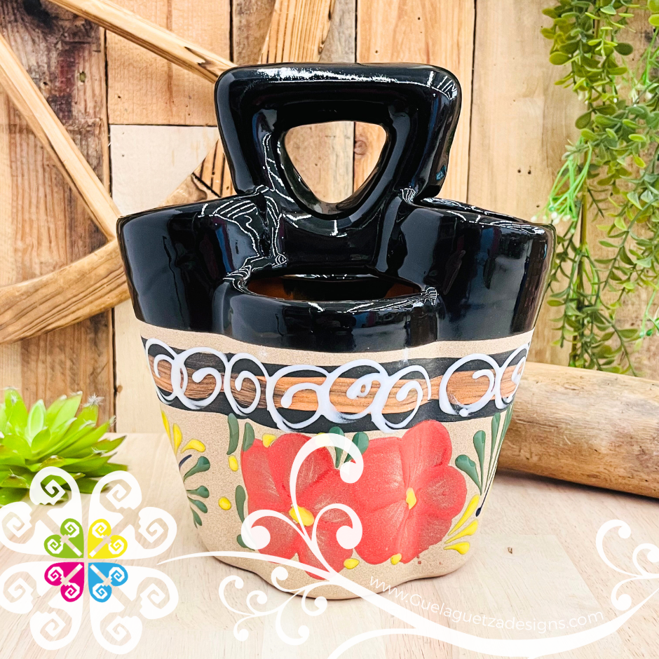 Black Flores Clay Utensil Holder - Spoon Holder
