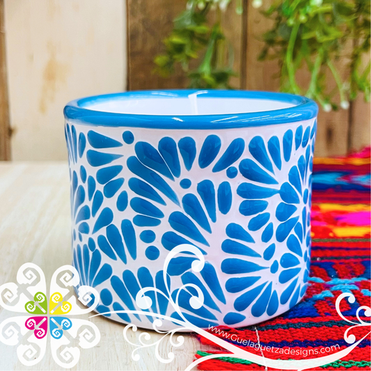 Medium Tazon Blue Talavera Candle - Artisan Candles