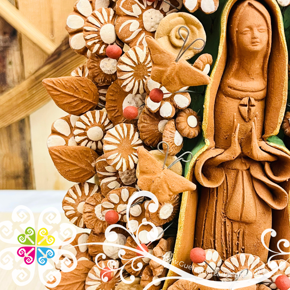 Large Natural Virgen de Guadalupe Home Decor - Barro Metepec