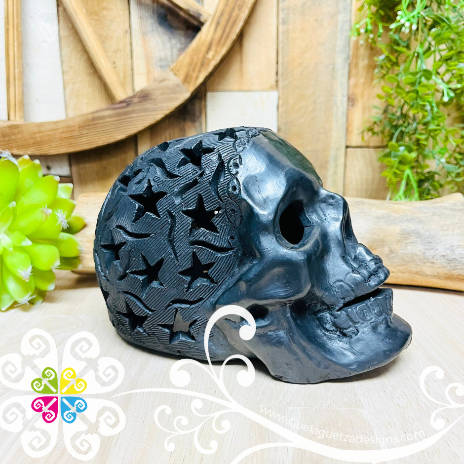 Medium Calado Skull  - Black Clay Oaxaca