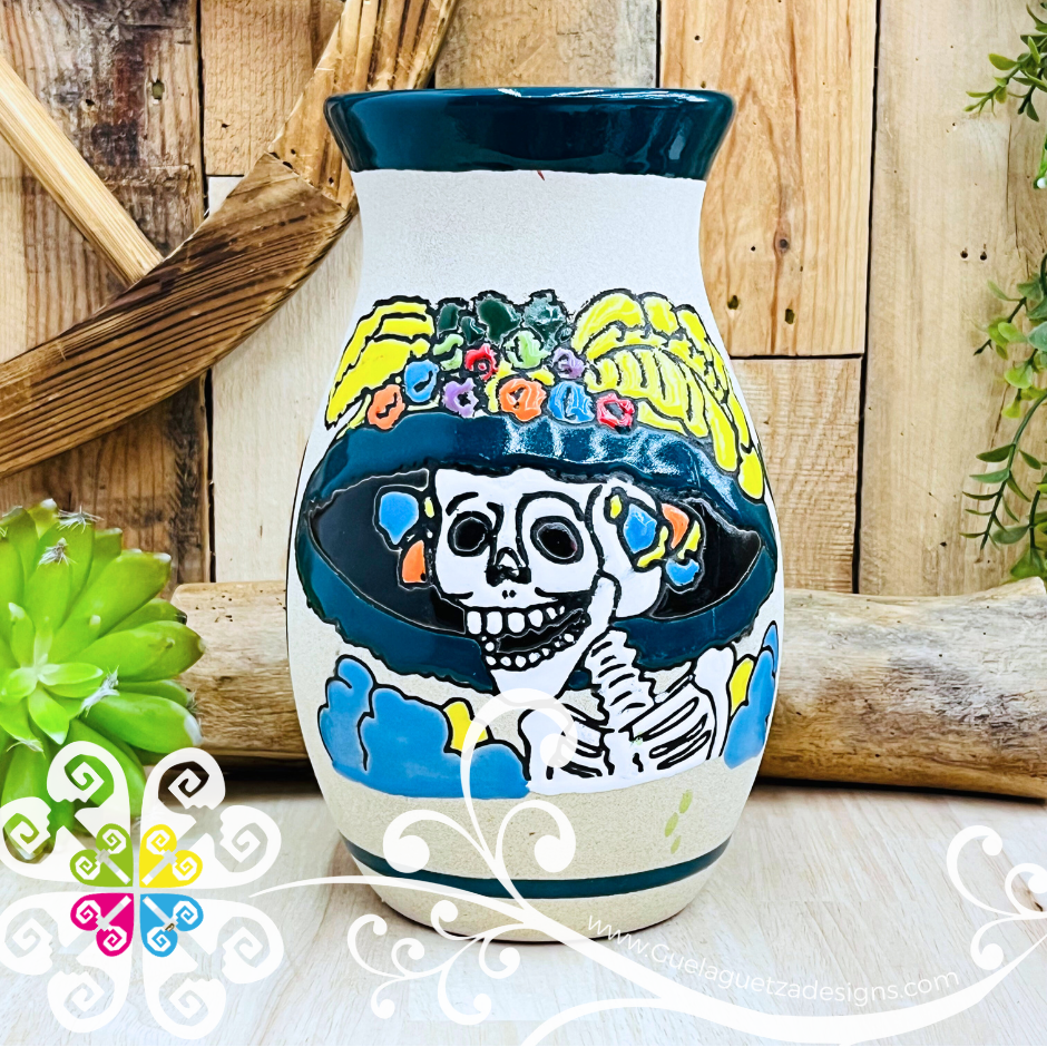 Dark Teal Catrina Ovulo Vase - Mexican Home Décor