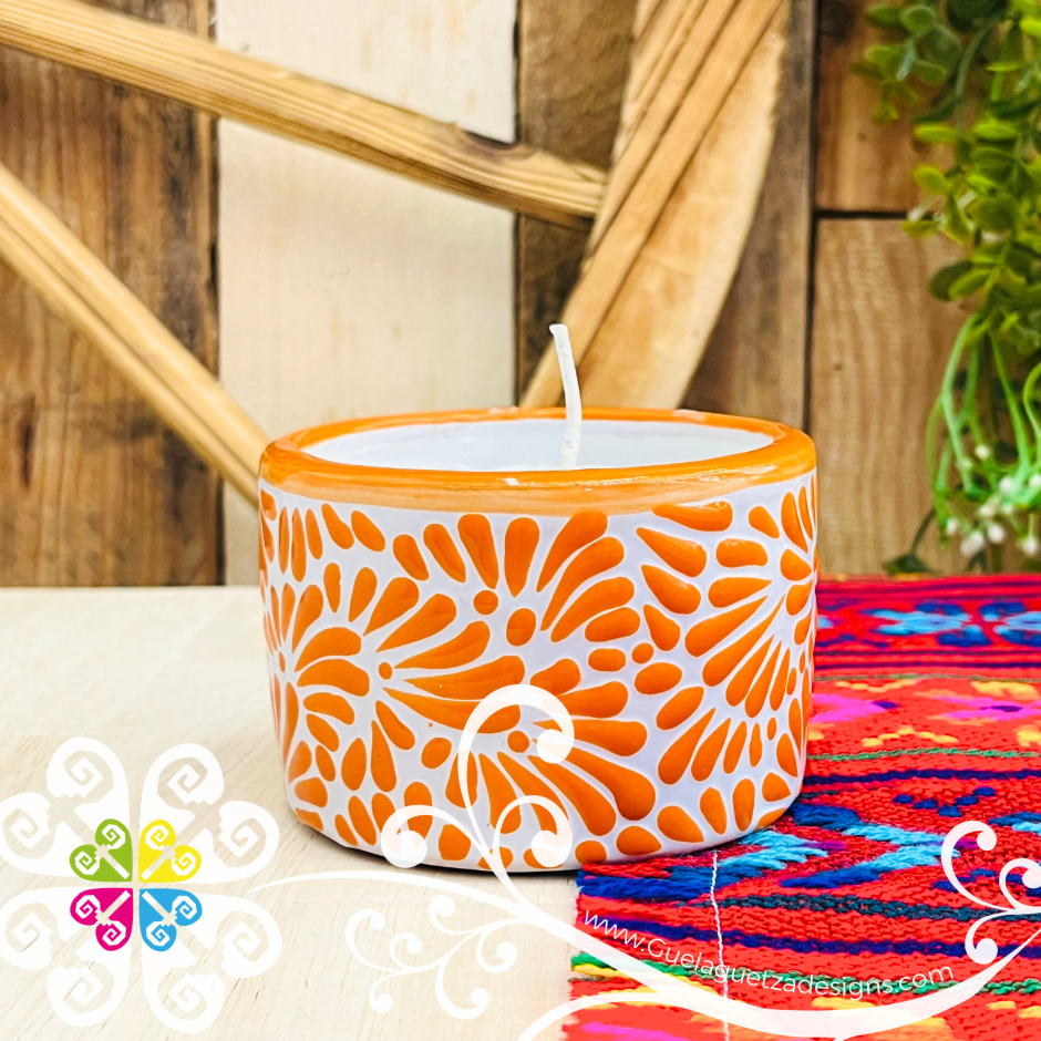 Large Tazon Orange Talavera Candle - Artisan Candles