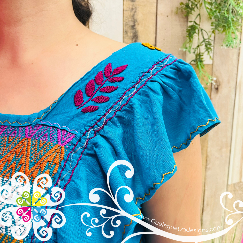 Teal Blusa Chiapas - Flutter Sleeve Top