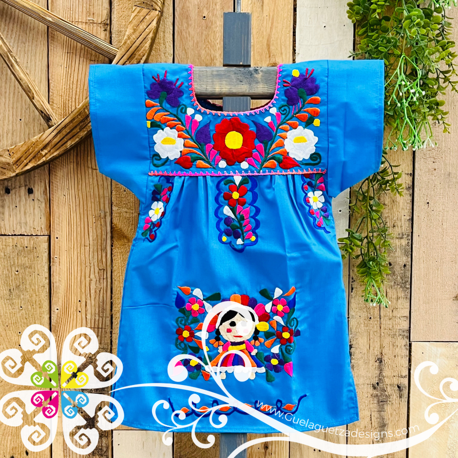 Blue Turquoise Vestido Tehuacan Nina - Tehuacan Children Dress