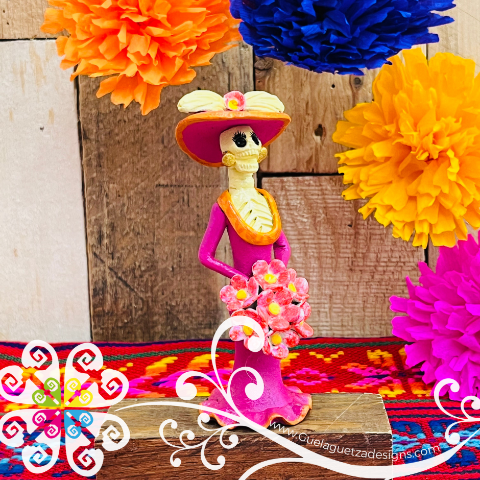 Mini Pink Fina Clay Catrina Michoacana - Capula Clay Home