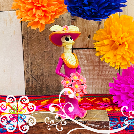 Mini Pink Fina Clay Catrina Michoacana - Capula Clay Home