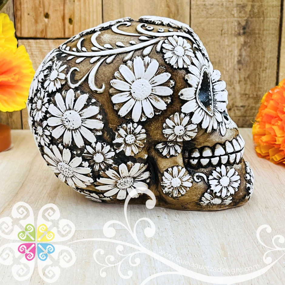 Medium Sunflower  - Artisan Day of the Dead Resin Skull