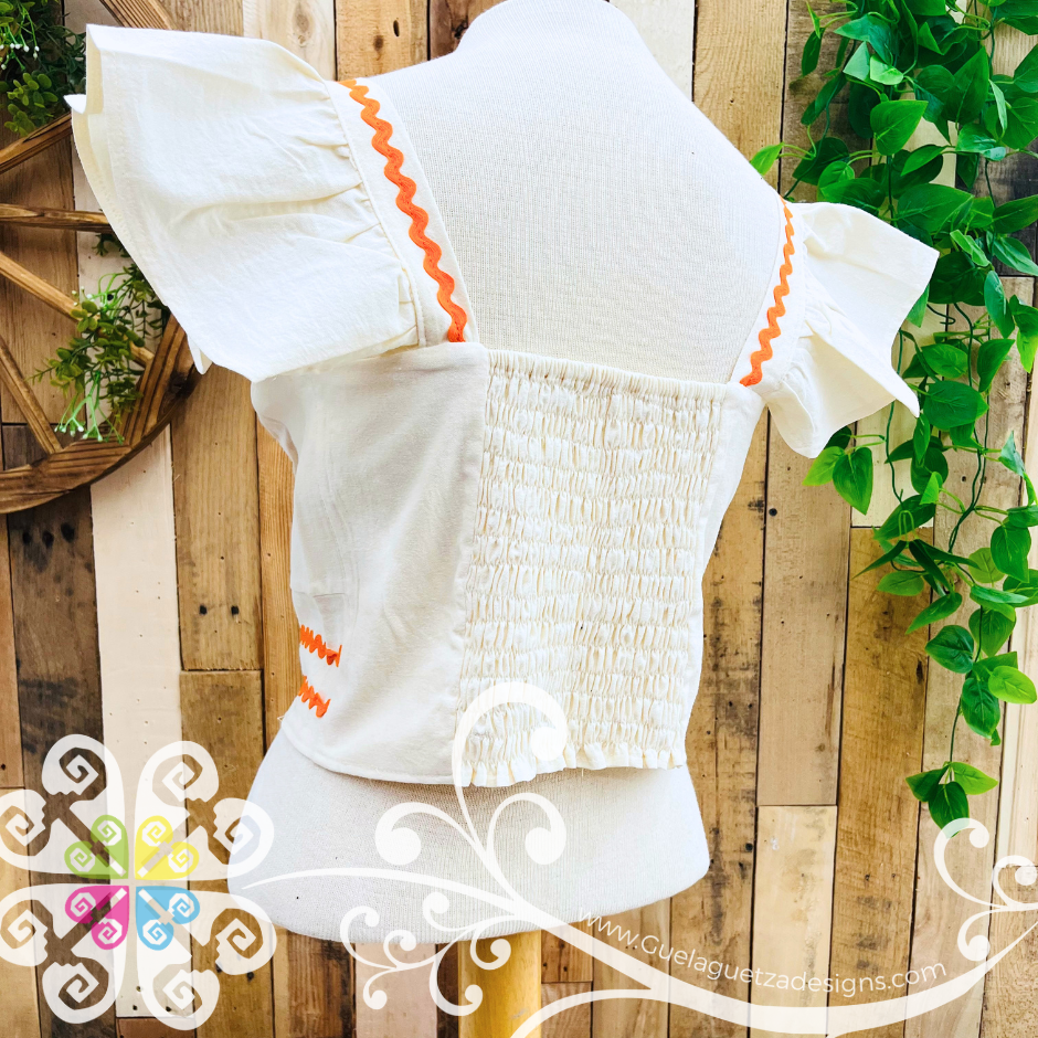 Orange Paloma Crop Top - Short Flutter Sleeve - Women's Top