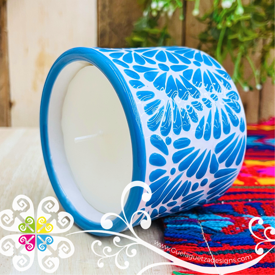 Medium Tazon Blue Talavera Candle - Artisan Candles