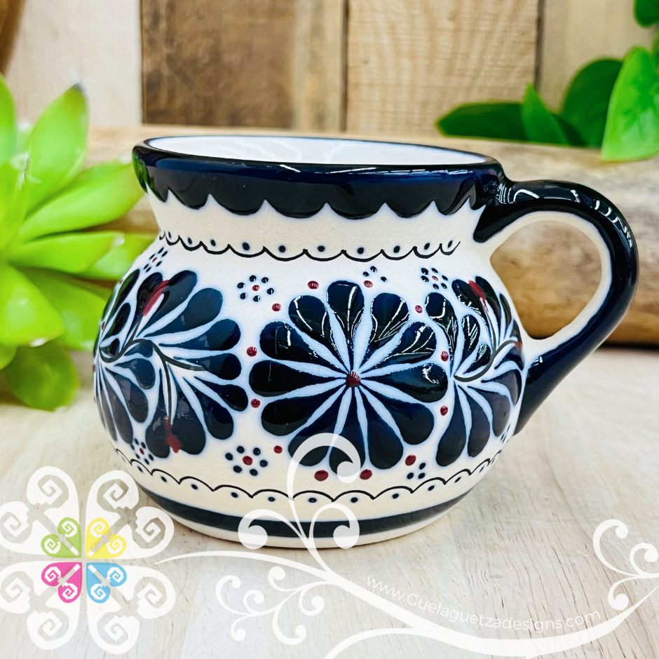Small Navy Blue Flowers Taza Ponchera Colibri - Barro Alta Temperatura - Single Clay Mug