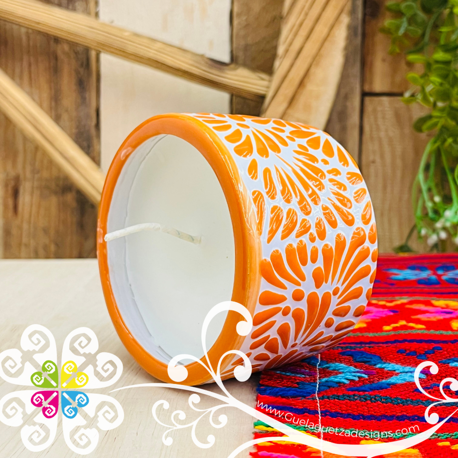 Large Tazon Orange Talavera Candle - Artisan Candles