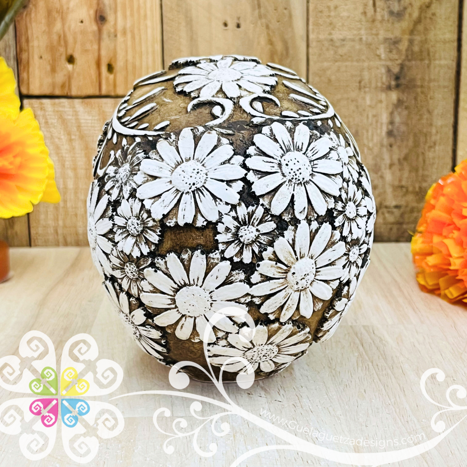 Medium Sunflower  - Artisan Day of the Dead Resin Skull