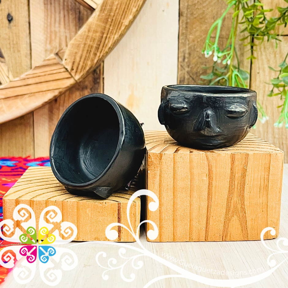Set of 2 Olmeca Short Black Clay Shot- Tequilero - Barro Negro Oaxaca