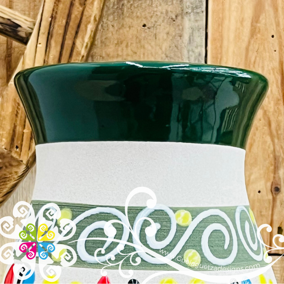 Green Florero Ovulo Floreado - Mexican Home Décor