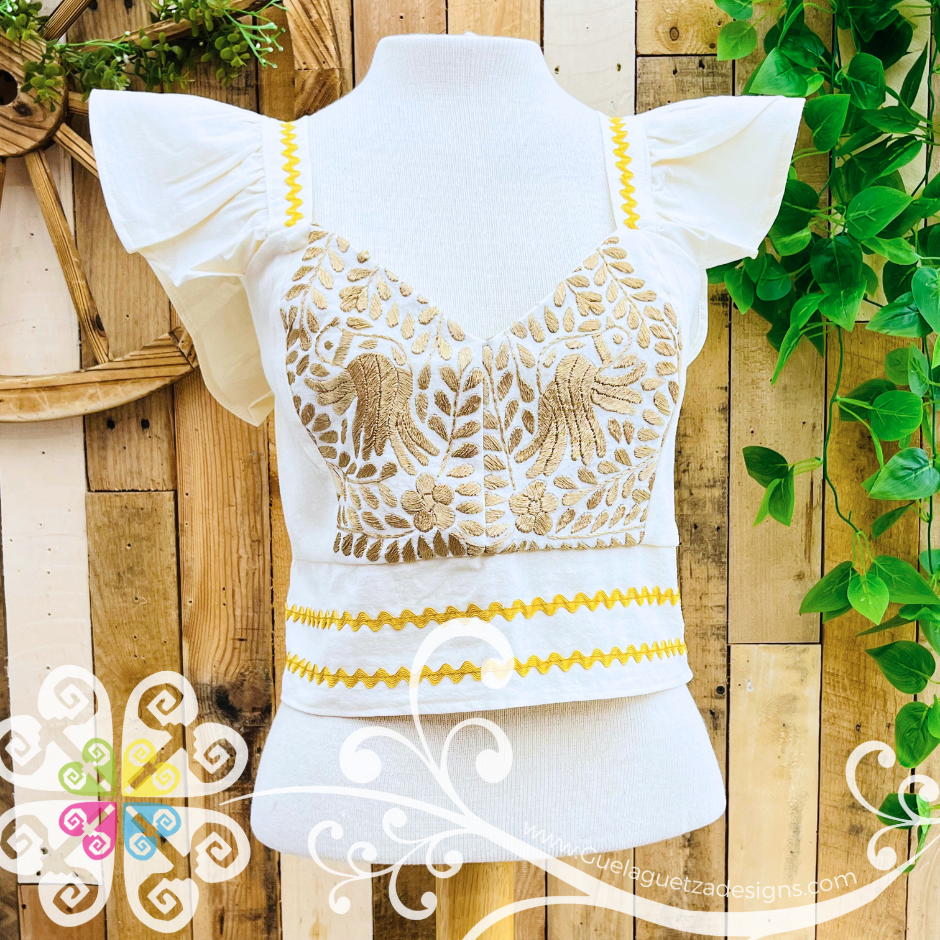 Gold Paloma Crop Top - Short Flutter Sleeve - Women's Top