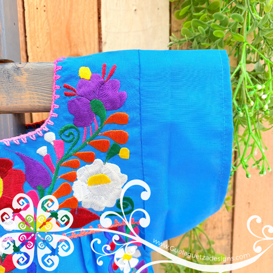 Blue Turquoise Vestido Tehuacan Nina - Tehuacan Children Dress