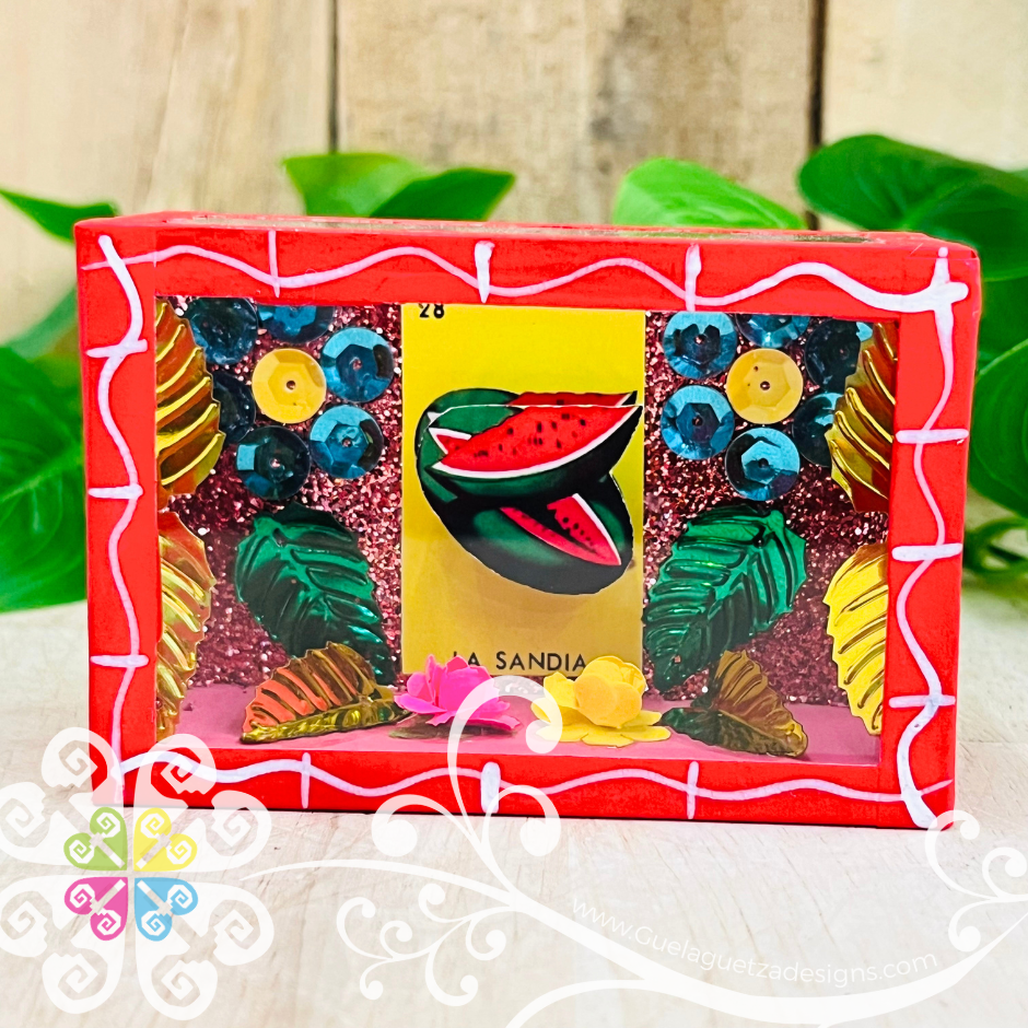 Mini Red Square LoteriaMX Mexican Box Decor - Cajita Decorativa Barro Cocido