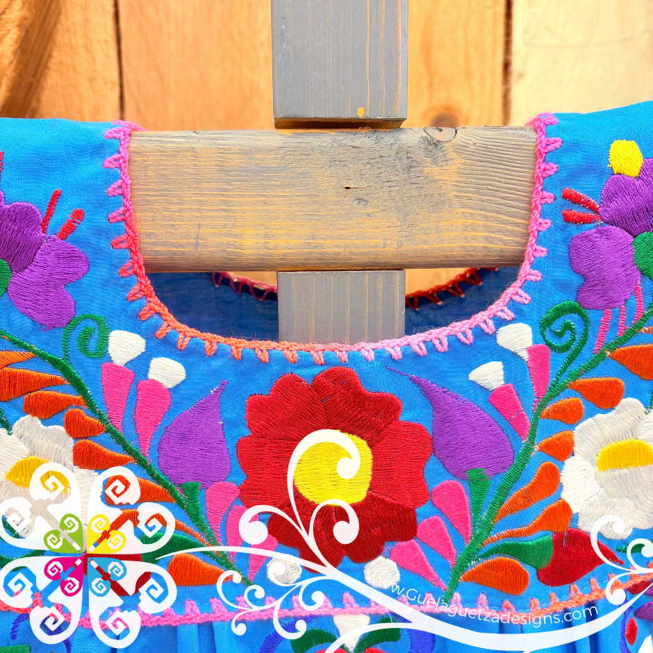 Blue Turquoise Vestido Tehuacan Nina - Tehuacan Children Dress