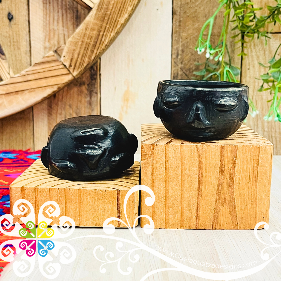 Set of 2 Olmeca Short Black Clay Shot- Tequilero - Barro Negro Oaxaca