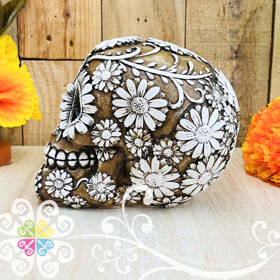 Medium Sunflower  - Artisan Day of the Dead Resin Skull