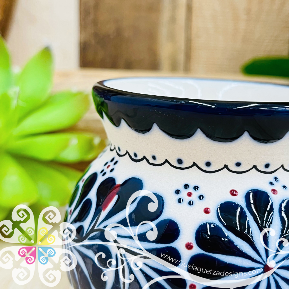 Small Navy Blue Flowers Taza Ponchera Colibri - Barro Alta Temperatura - Single Clay Mug