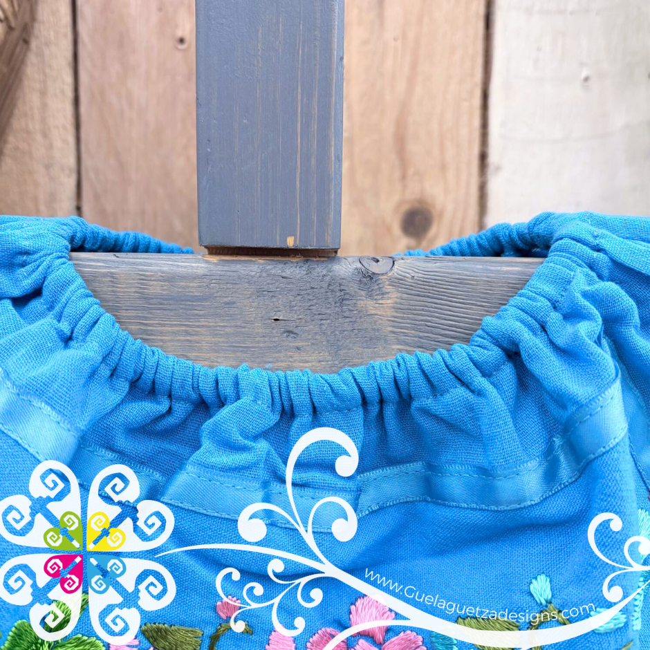 Blue Turquoise Aro Embroider Campesino Children Dress