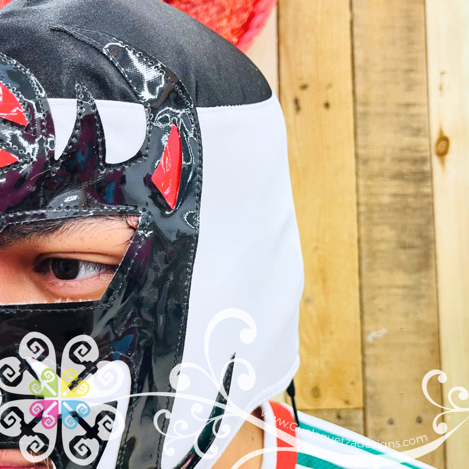 Black with White and Red Luchador Mask - Adult Lucha Libre Mask