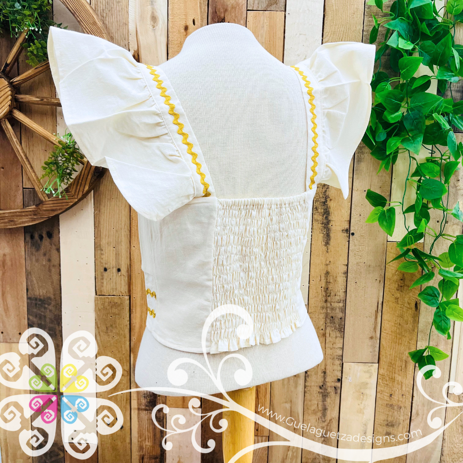 Gold Paloma Crop Top - Short Flutter Sleeve - Women's Top