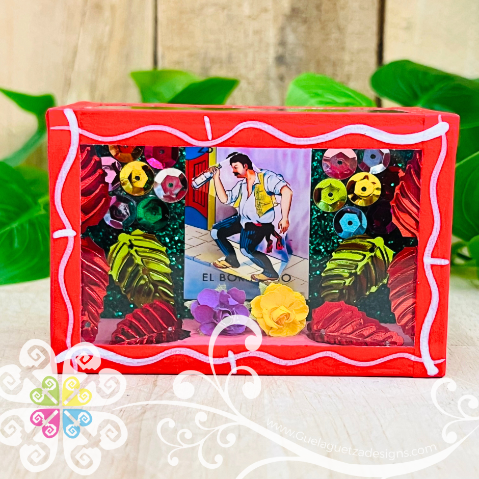 Mini Red Square LoteriaMX Mexican Box Decor - Cajita Decorativa Barro Cocido