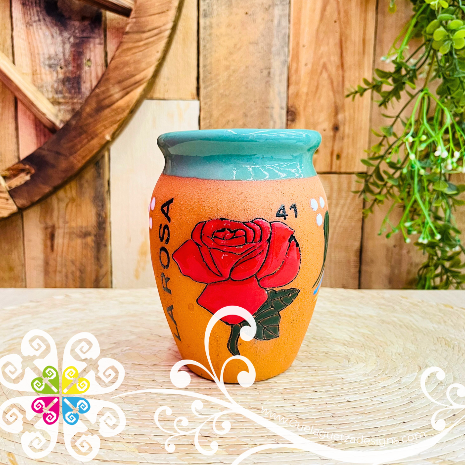 41 - La Rosa Cantarito LoteriaMX - Single Clay Cantarito