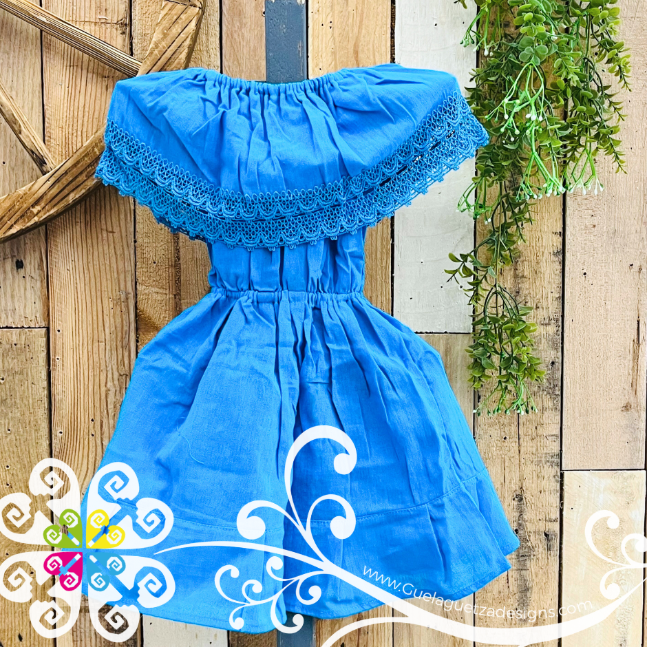 Blue Turquoise Aro Embroider Campesino Children Dress