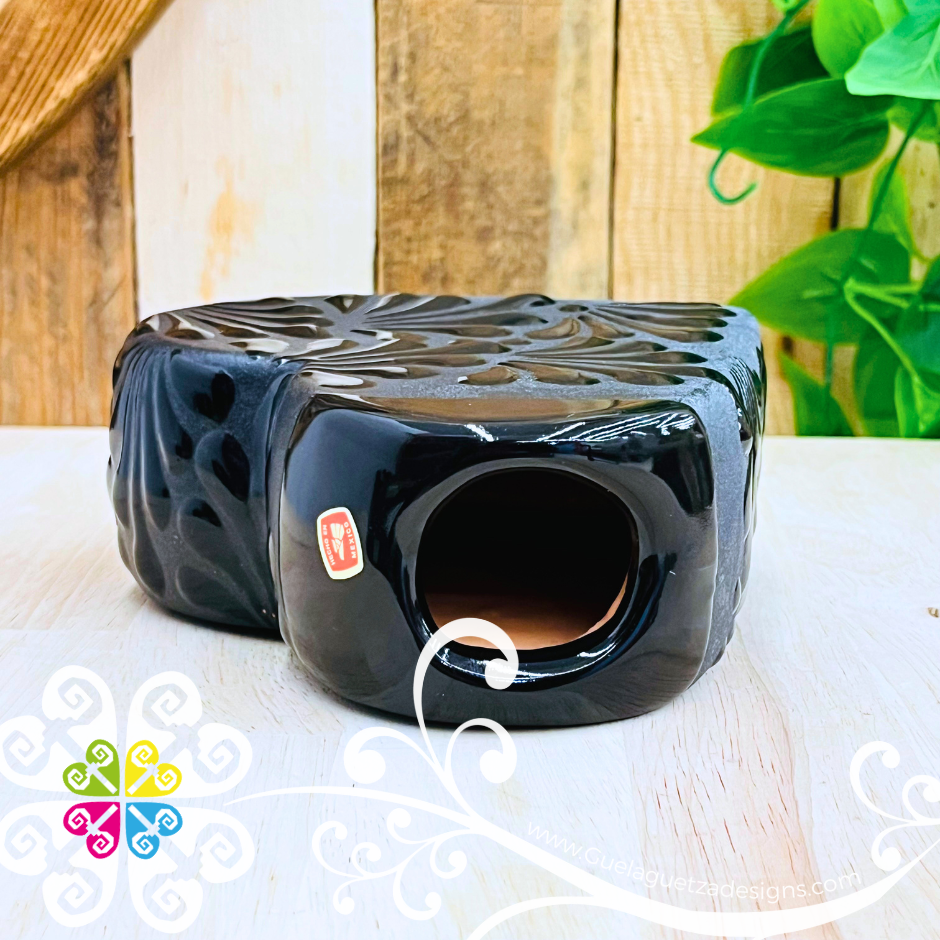 Black Espiga Corazon Clay Vase - Florero Barro