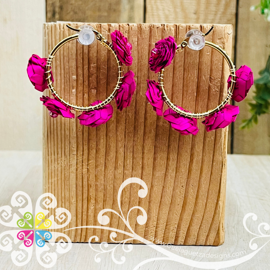 Crystal Bead Rose Roops - Palm Earrings