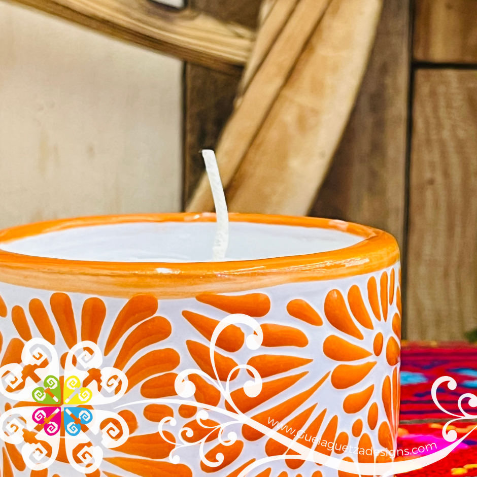 Large Tazon Orange Talavera Candle - Artisan Candles