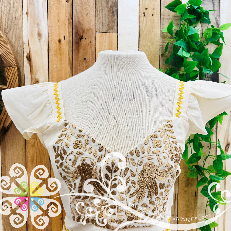 Gold Paloma Crop Top - Short Flutter Sleeve - Women's Top