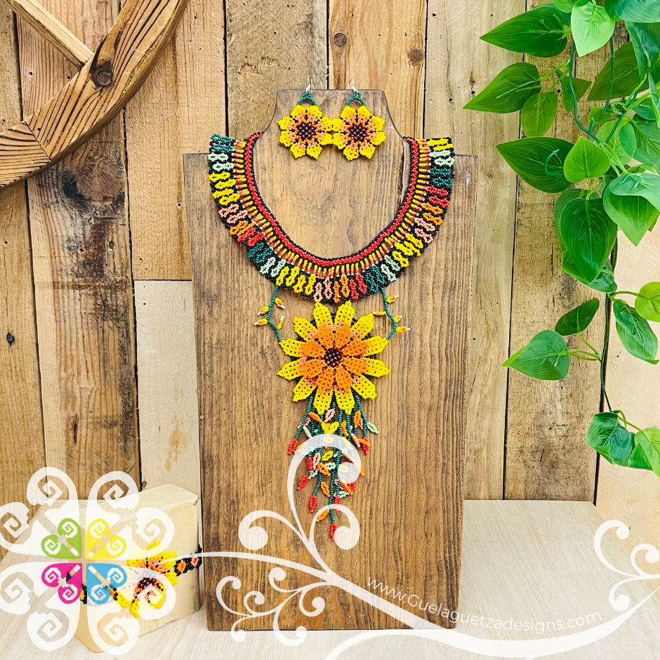 Beaded Sunflower Choker Set
