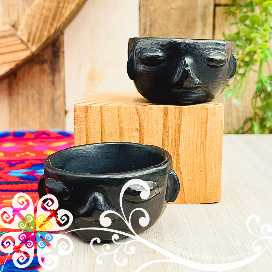 Set of 2 Olmeca Short Black Clay Shot- Tequilero - Barro Negro Oaxaca