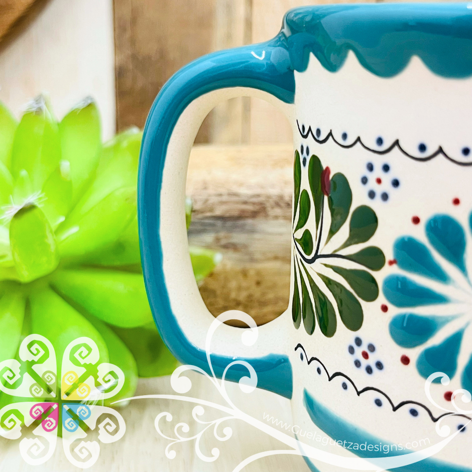 Teal Taza Capuchino Colibri - Barro Alta Temperatura - Single Clay Mug