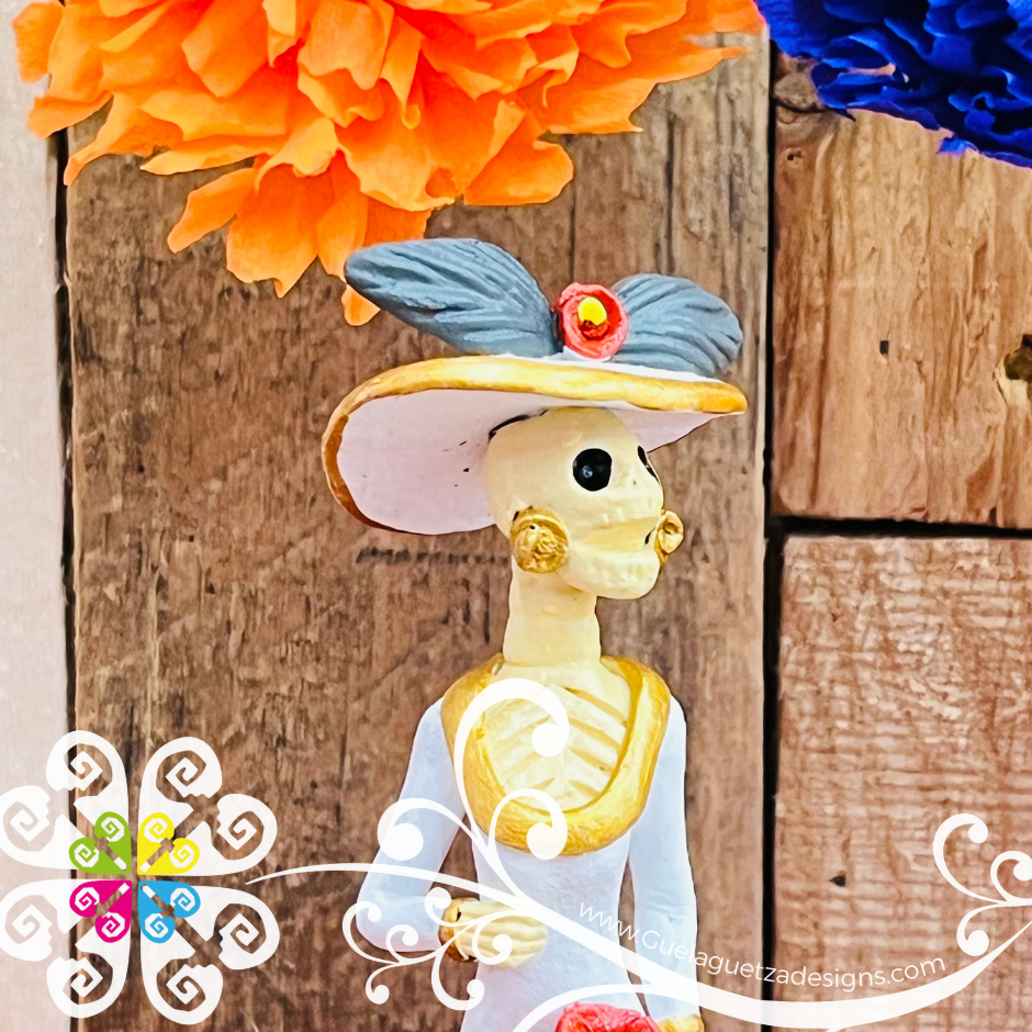 Mini White Fina Clay Catrina Michoacana - Capula Clay Home