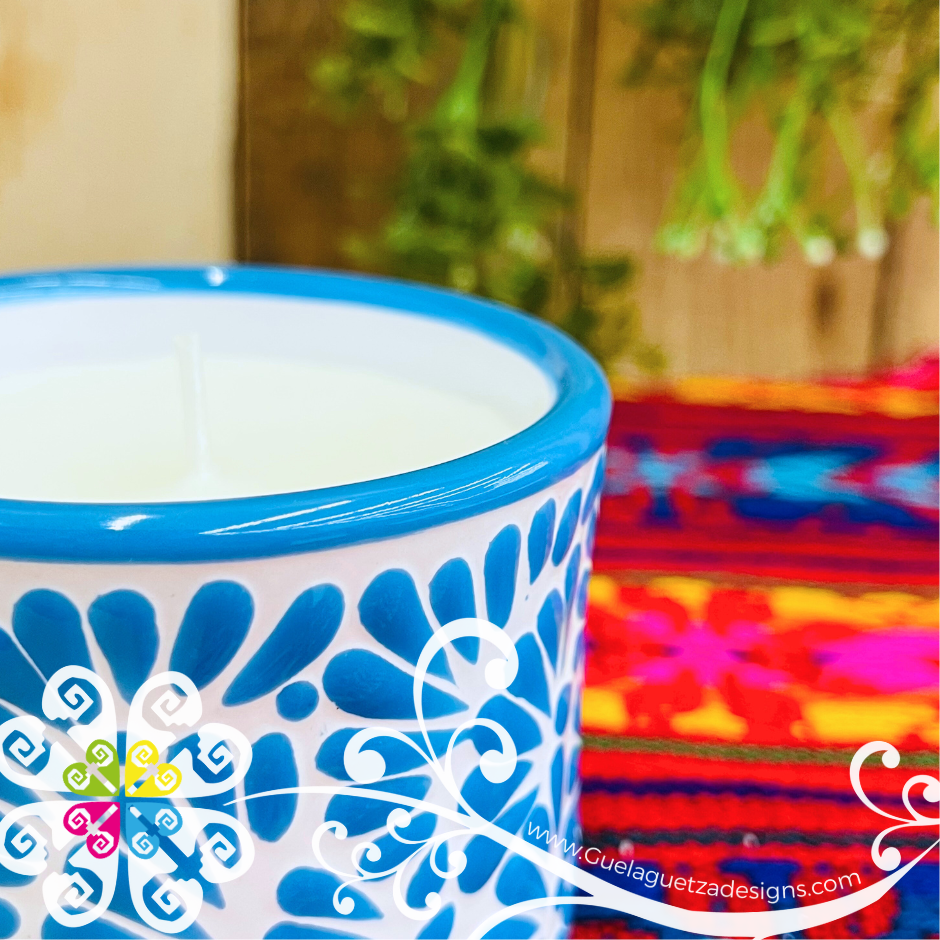Medium Tazon Blue Talavera Candle - Artisan Candles
