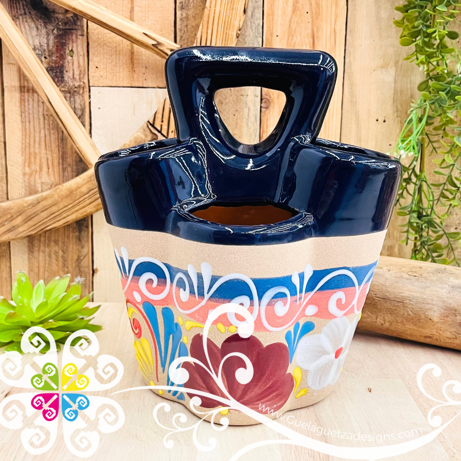Navy Blue Flores Clay Utensil Holder - Spoon Holder