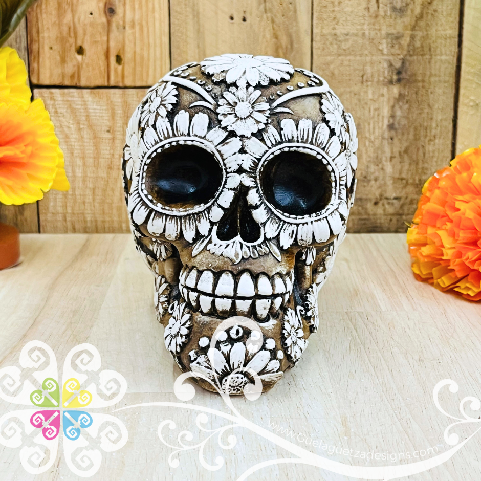 Medium Sunflower  - Artisan Day of the Dead Resin Skull
