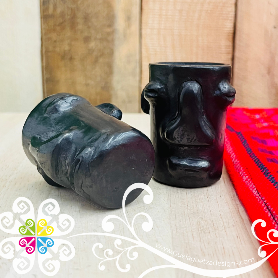 Set of 2 Olmeca Tall Black Clay Shot- Tequilero - Barro Negro Oaxaca